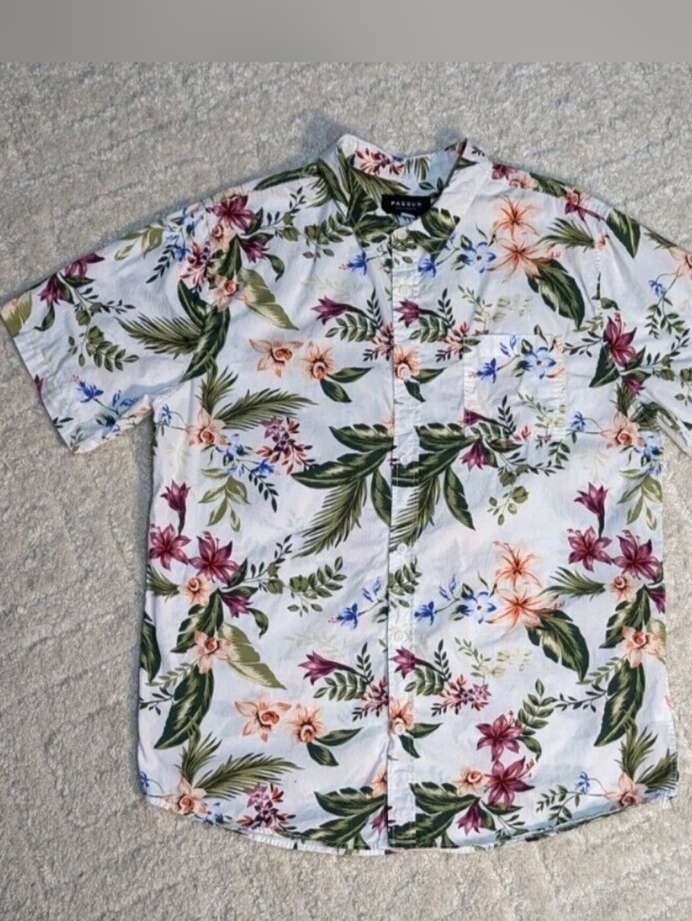 Pacsun Men's Floral Short-Sleeve Button-Up Shirt - White with Multicolor Print